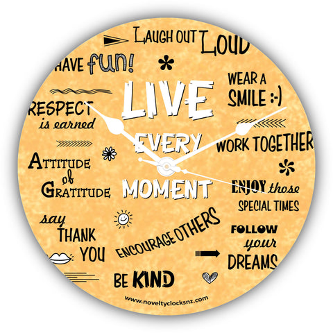 Live Every Moment Inspirational Motivational Novelty Gift Clock